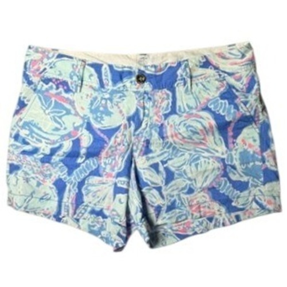 Lilly Pulitzer The Callahan Short Size 10 Blue Pink Seashell Crab Print 5"